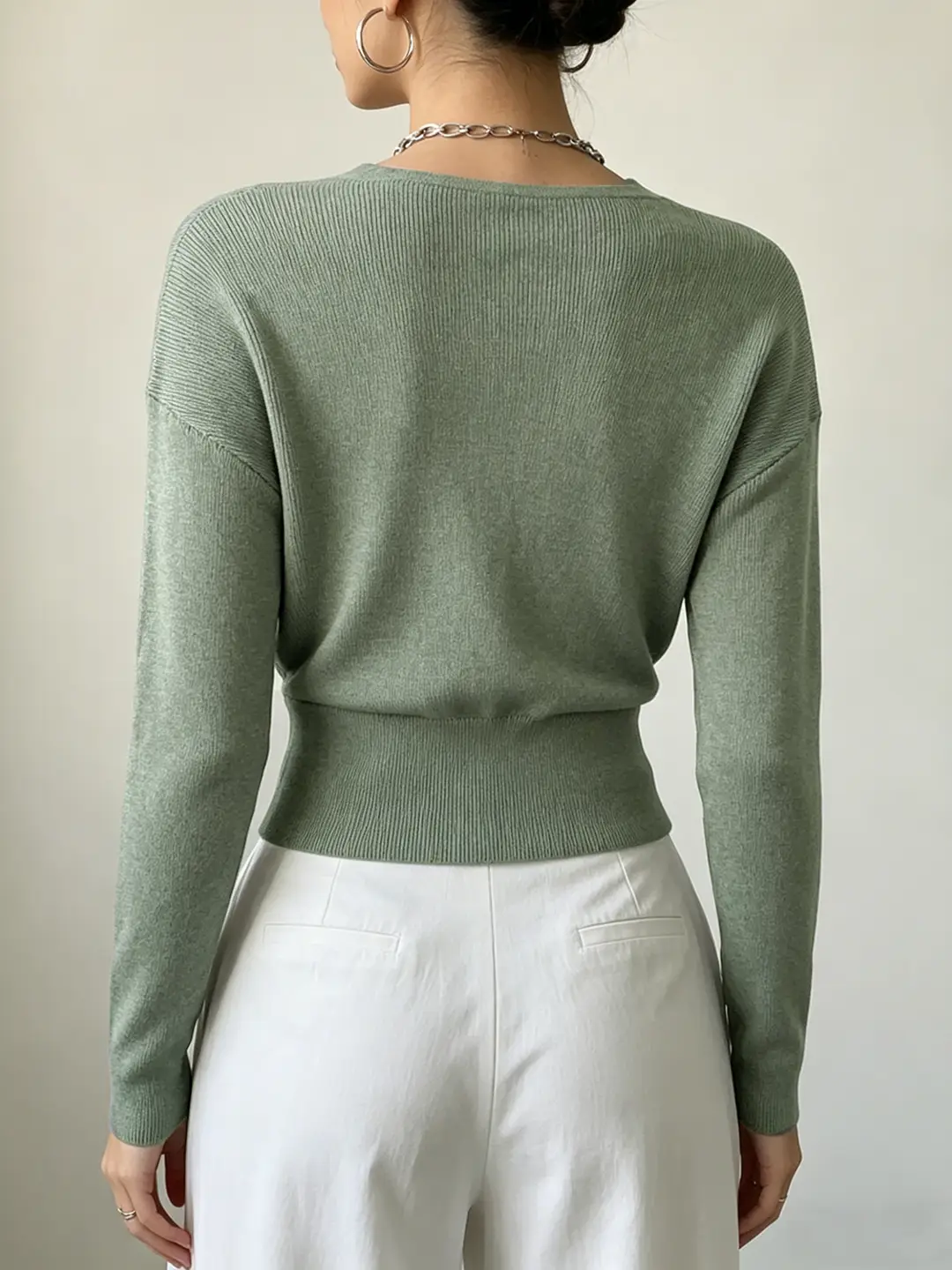 Cross-Border Popular Women's Knitwear, Long-Sleeved, Solid Color, Fashionable, Cross-Neck, Waist-Cinching Design, Simple and Flattering — feature 6