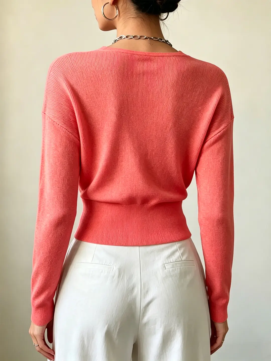 Cross-Border Popular Women's Knitwear, Long-Sleeved, Solid Color, Fashionable, Cross-Neck, Waist-Cinching Design, Simple and Flattering — feature 8