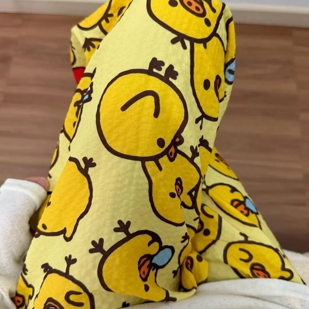 Round Neck Top + Cloud Cotton Long Pants Fashion Set for Women, Cartoon Nose-Picking Chicken Pure Cotton Short-Sleeve Student Casual Pajamas