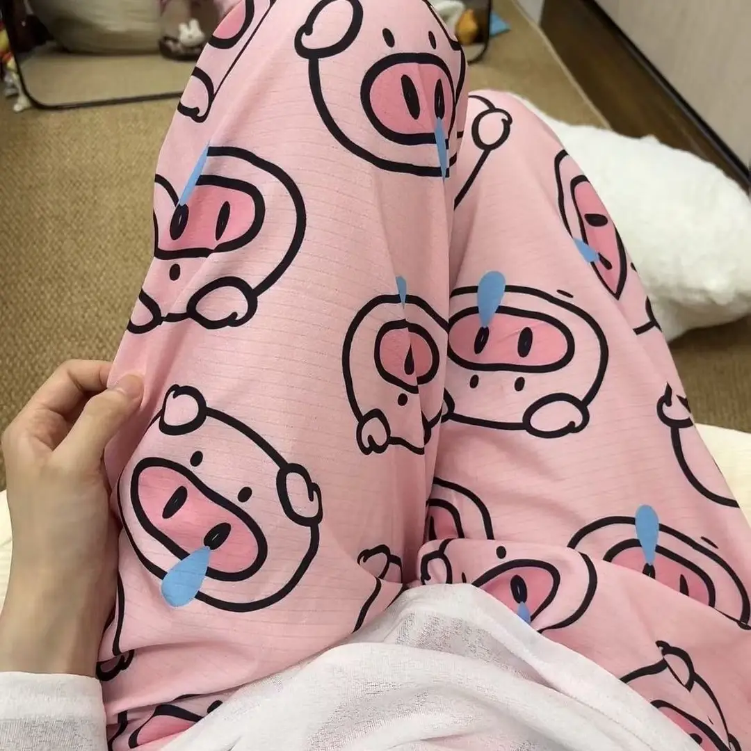 Round Neck Top + Cloud Cotton Long Pants Fashion Set for Women, Cartoon Nose-Picking Chicken Pure Cotton Short-Sleeve Student Casual Pajamas — feature 10