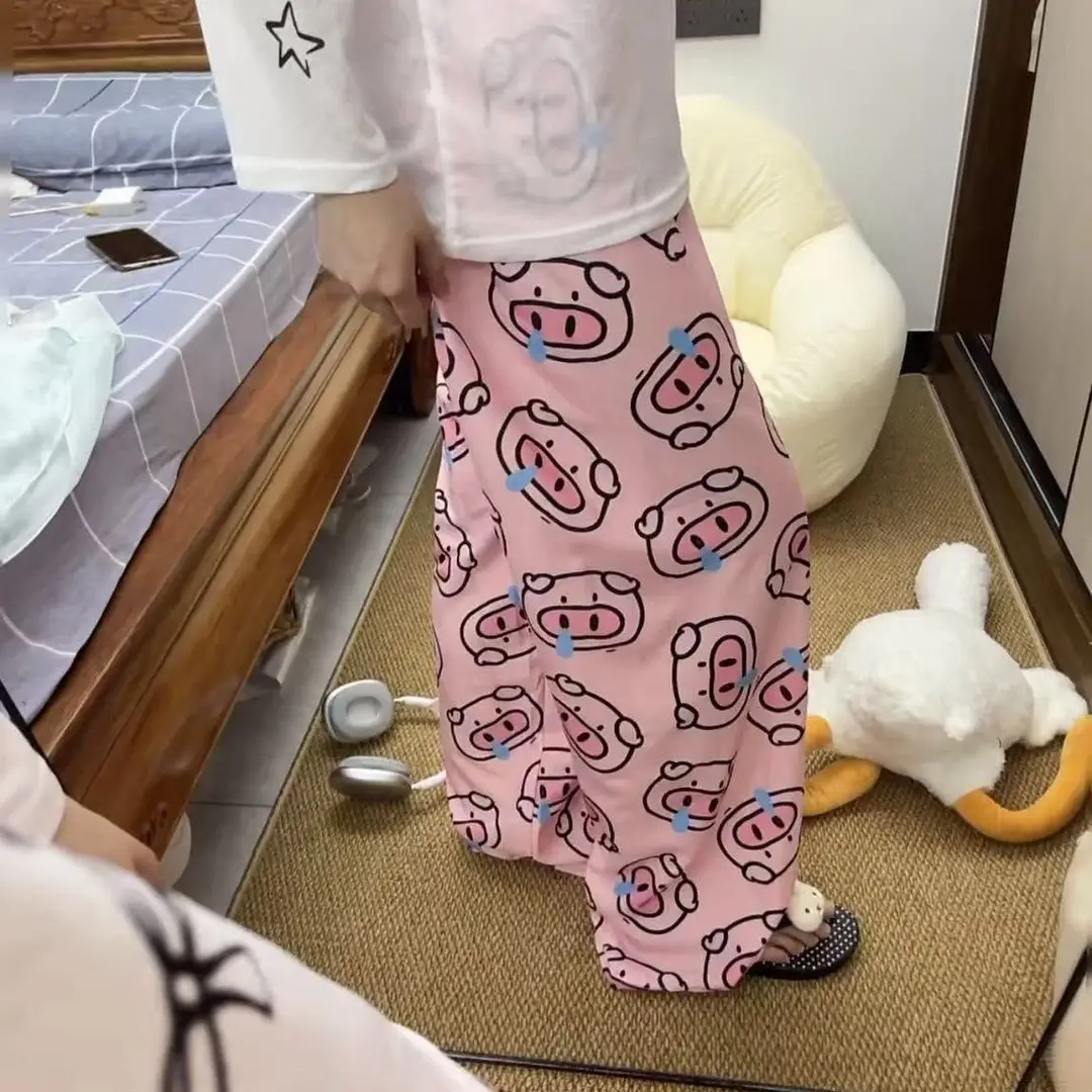 Round Neck Top + Cloud Cotton Long Pants Fashion Set for Women, Cartoon Nose-Picking Chicken Pure Cotton Short-Sleeve Student Casual Pajamas — feature 11