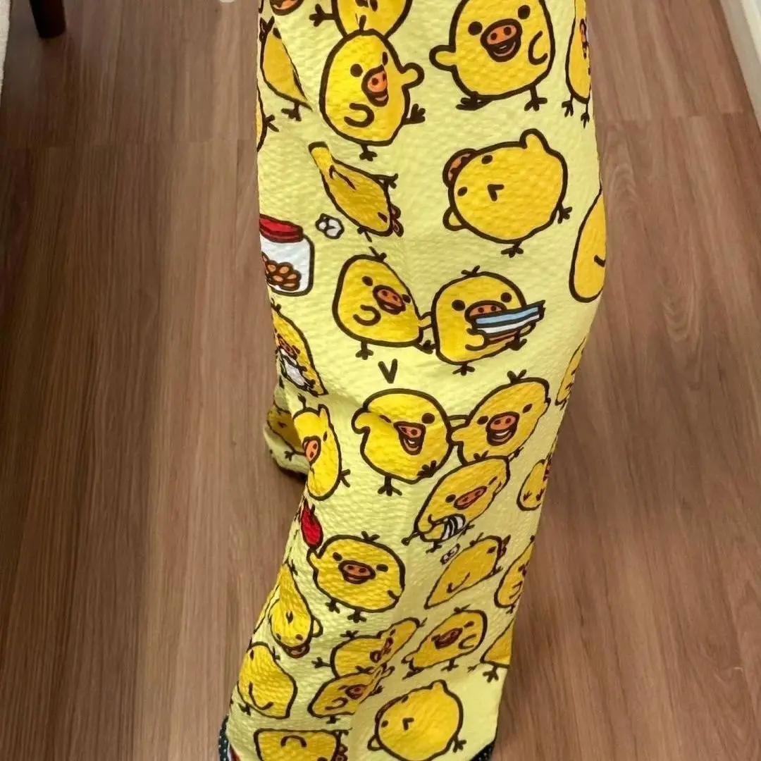 Round Neck Top + Cloud Cotton Long Pants Fashion Set for Women, Cartoon Nose-Picking Chicken Pure Cotton Short-Sleeve Student Casual Pajamas — feature 6