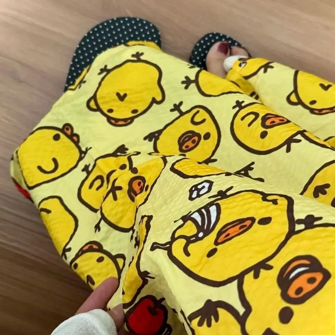 Round Neck Top + Cloud Cotton Long Pants Fashion Set for Women, Cartoon Nose-Picking Chicken Pure Cotton Short-Sleeve Student Casual Pajamas — feature 7