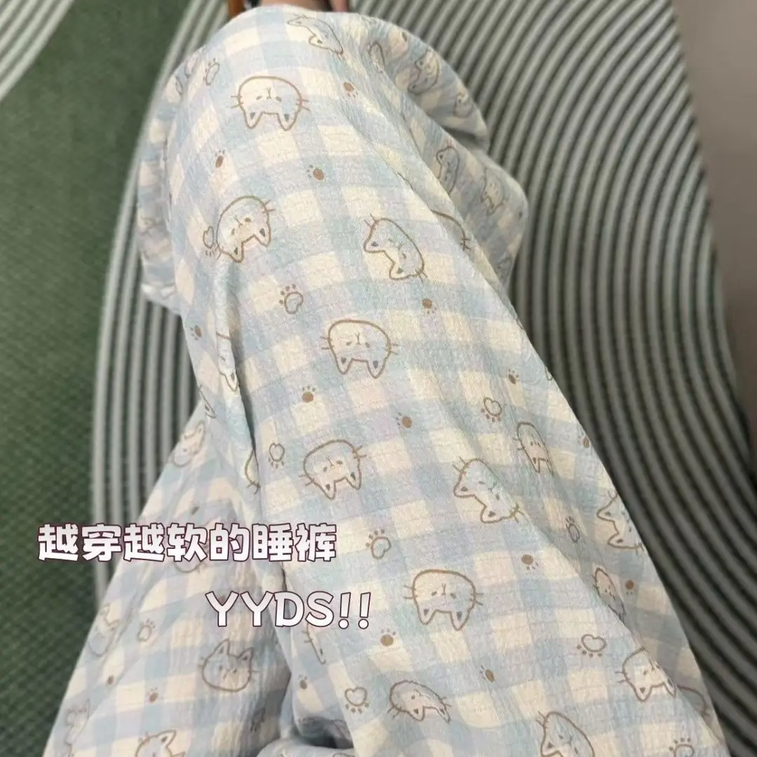 Round Neck Top + Cloud Cotton Long Pants Fashion Set for Women, Cartoon Nose-Picking Chicken Pure Cotton Short-Sleeve Student Casual Pajamas