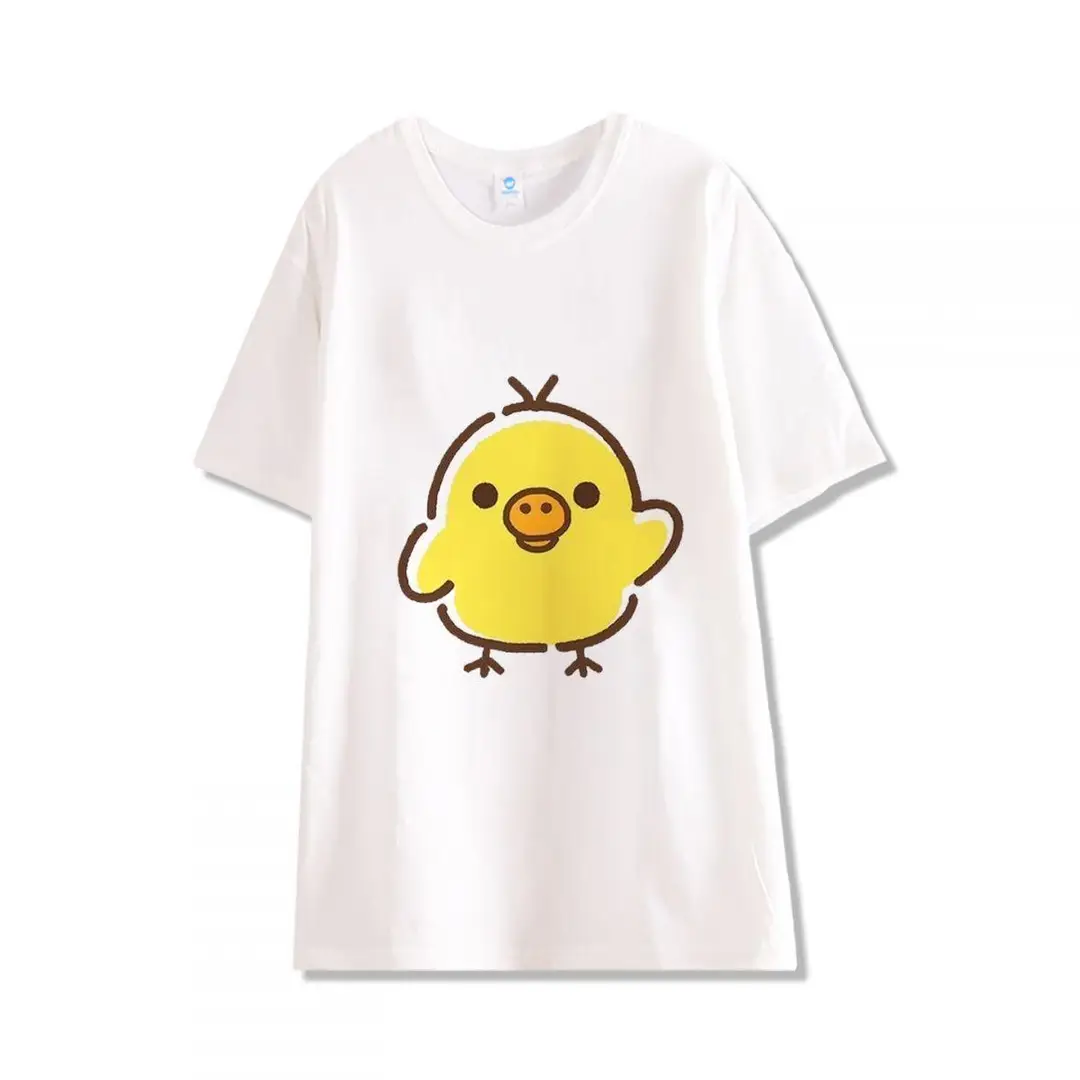 Round Neck Top + Cloud Cotton Long Pants Fashion Set for Women, Cartoon Nose-Picking Chicken Pure Cotton Short-Sleeve Student Casual Pajamas