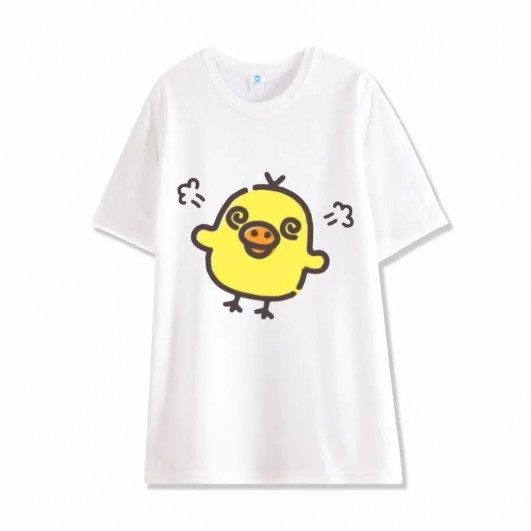 Round Neck Top + Cloud Cotton Long Pants Fashion Set for Women, Cartoon Nose-Picking Chicken Pure Cotton Short-Sleeve Student Casual Pajamas