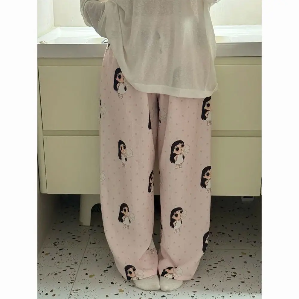 Round Neck Top + Cloud Cotton Long Pants Fashion Set for Women, Cartoon Nose-Picking Chicken Pure Cotton Short-Sleeve Student Casual Pajamas