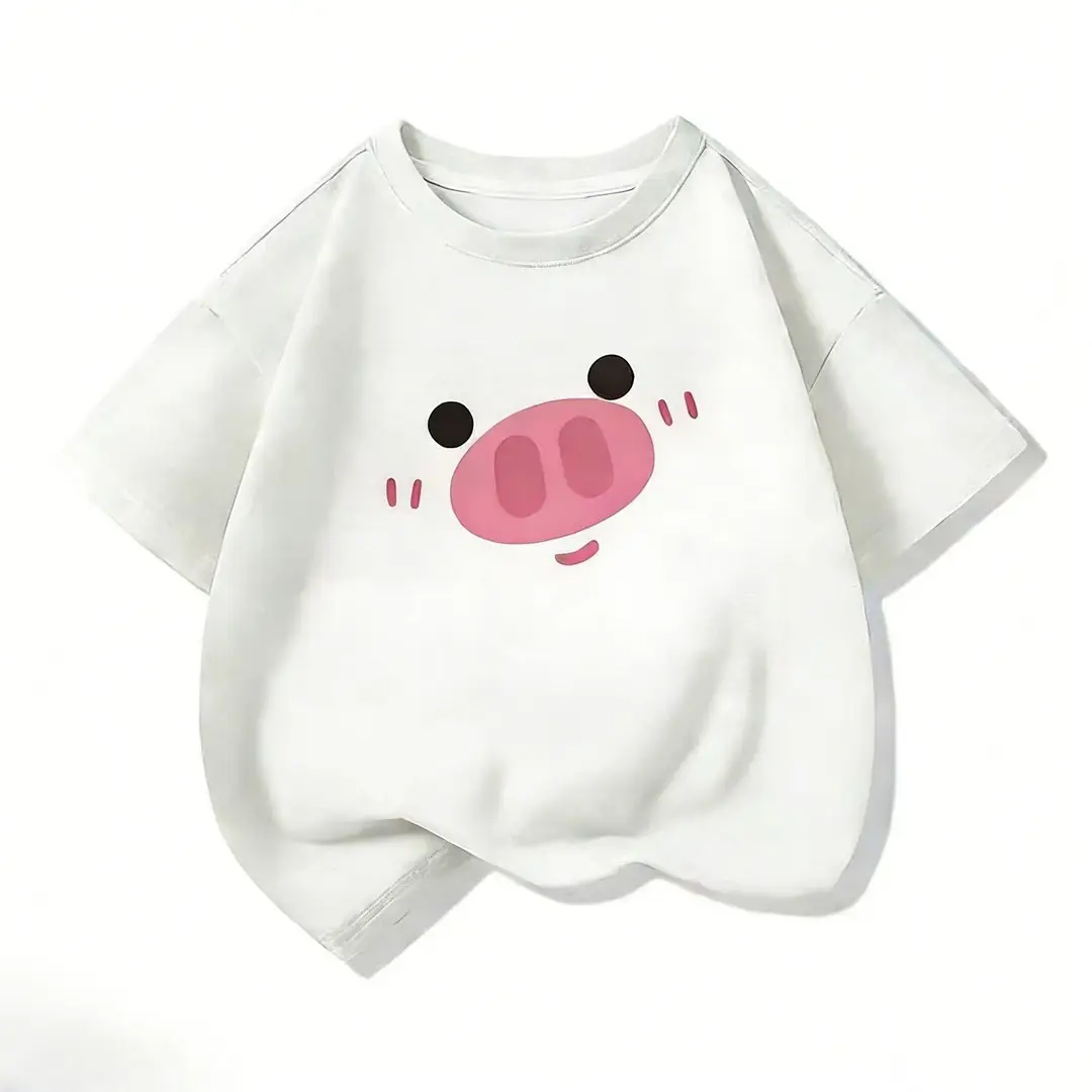 Round Neck Top + Cloud Cotton Long Pants Fashion Set for Women, Cartoon Nose-Picking Chicken Pure Cotton Short-Sleeve Student Casual Pajamas