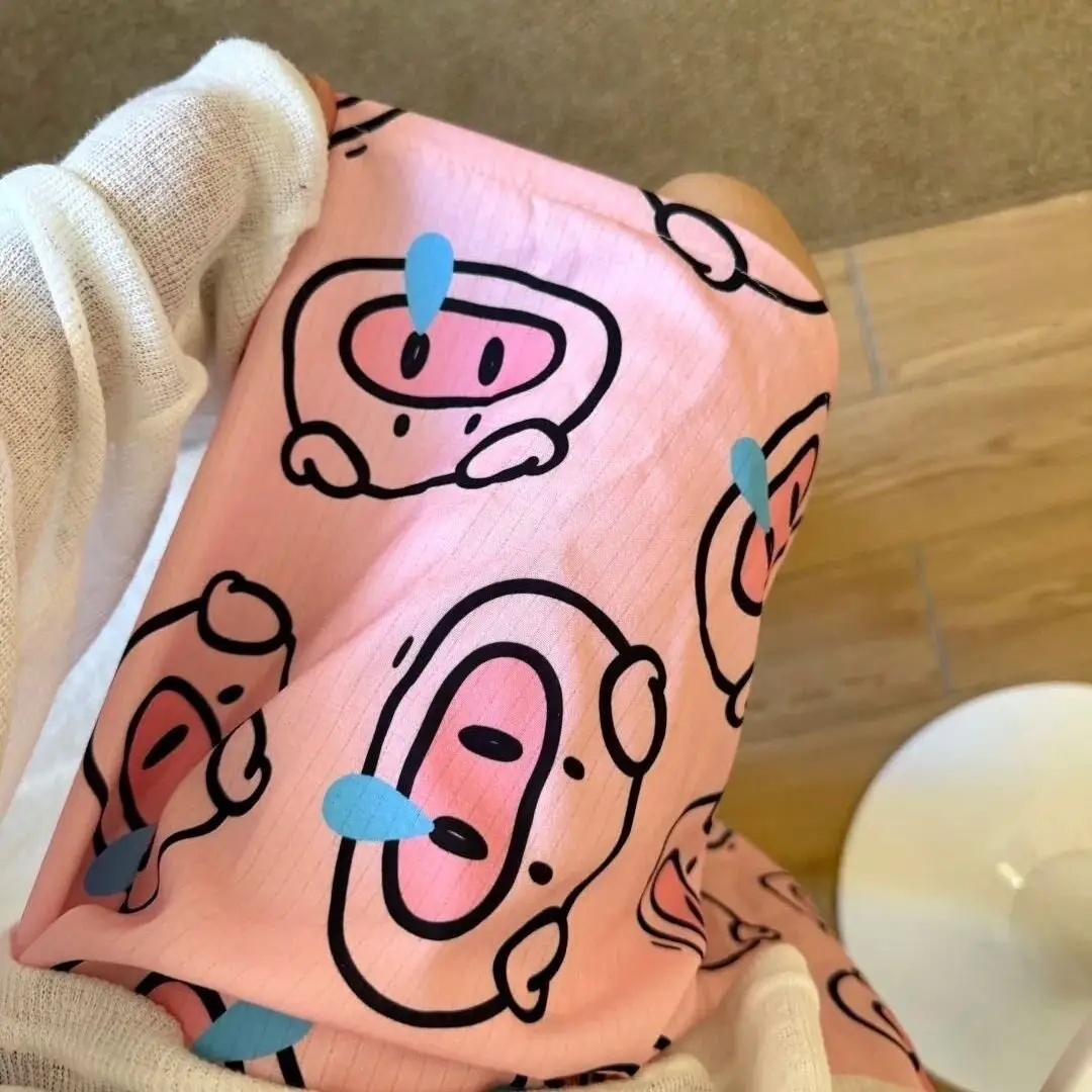 Round Neck Top + Cloud Cotton Long Pants Fashion Set for Women, Cartoon Nose-Picking Chicken Pure Cotton Short-Sleeve Student Casual Pajamas