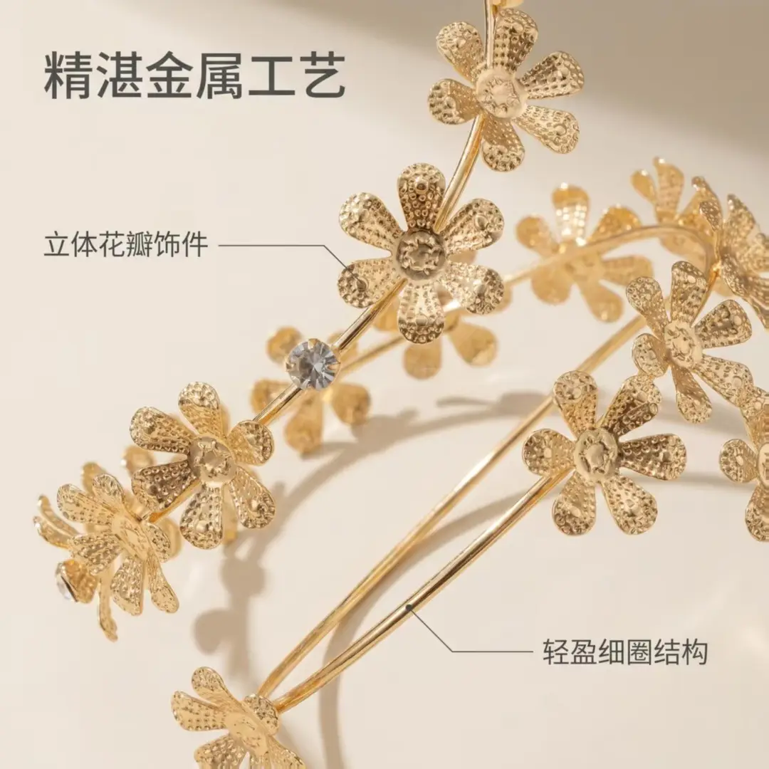 French Retro Gold Flower Open Arm Bracelet with Niche Design and Diamond Inlay, Women's Jewelry Accessories Wholesale — feature 4