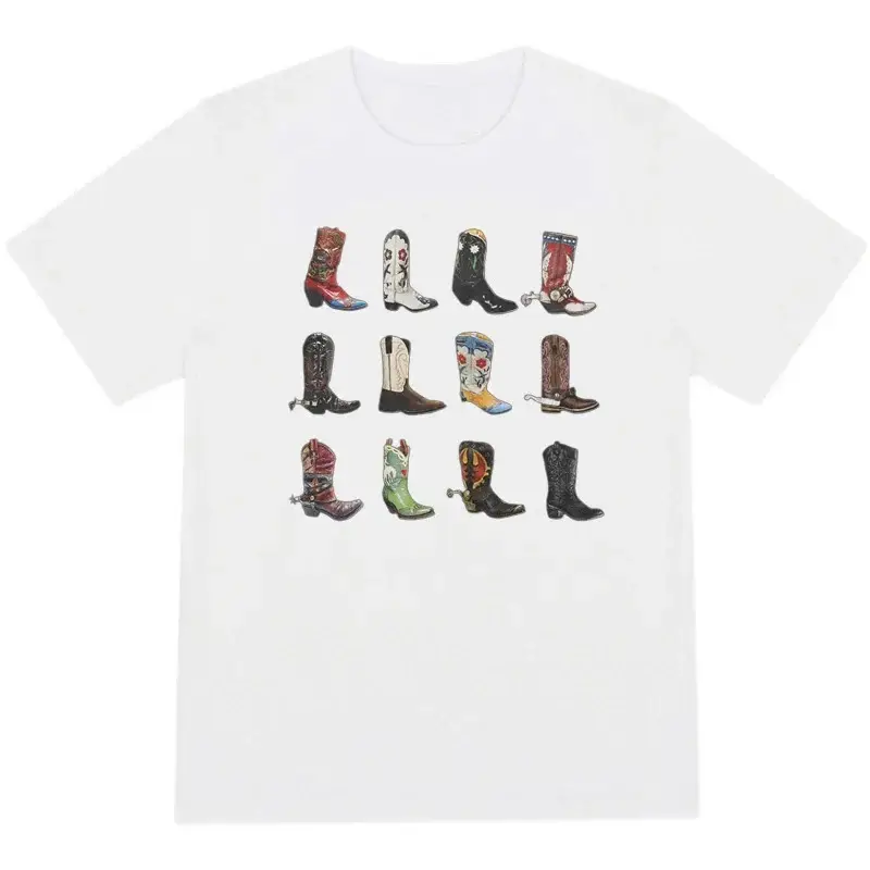 Western-Themed T-Shirt for Women, Summer Loose-Fitting Vintage Bohemian Texas T-Shirt, Cute Cowboy/Cowgirl Graphic — feature 7