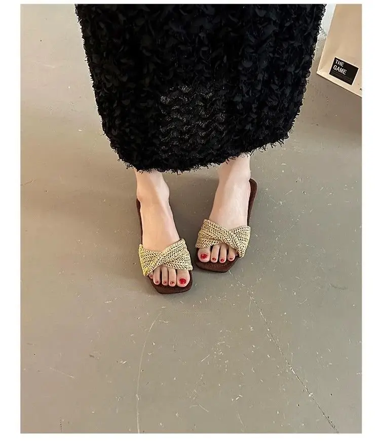 Retro New Style Chao Woven Slip-On Slippers, Comfortable Summer Outdoor Wear, Straw-Woven French-Style Slip-On Sandals for Women, Vacation — feature 10