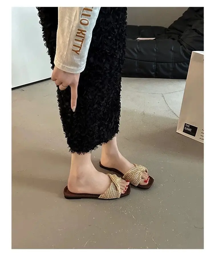 Retro New Style Chao Woven Slip-On Slippers, Comfortable Summer Outdoor Wear, Straw-Woven French-Style Slip-On Sandals for Women, Vacation — feature 11