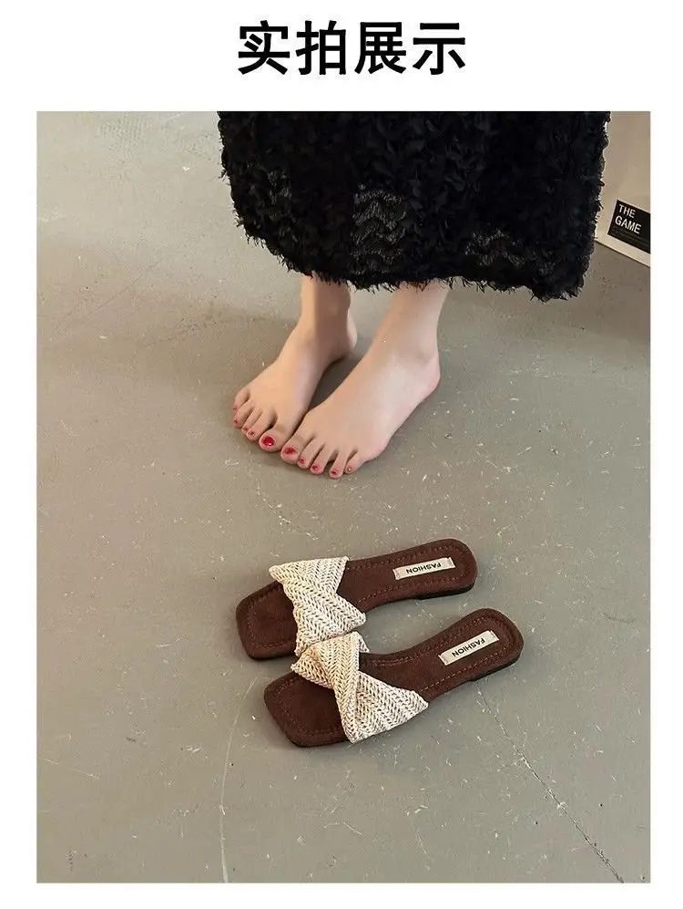 Retro New Style Chao Woven Slip-On Slippers, Comfortable Summer Outdoor Wear, Straw-Woven French-Style Slip-On Sandals for Women, Vacation — feature 7