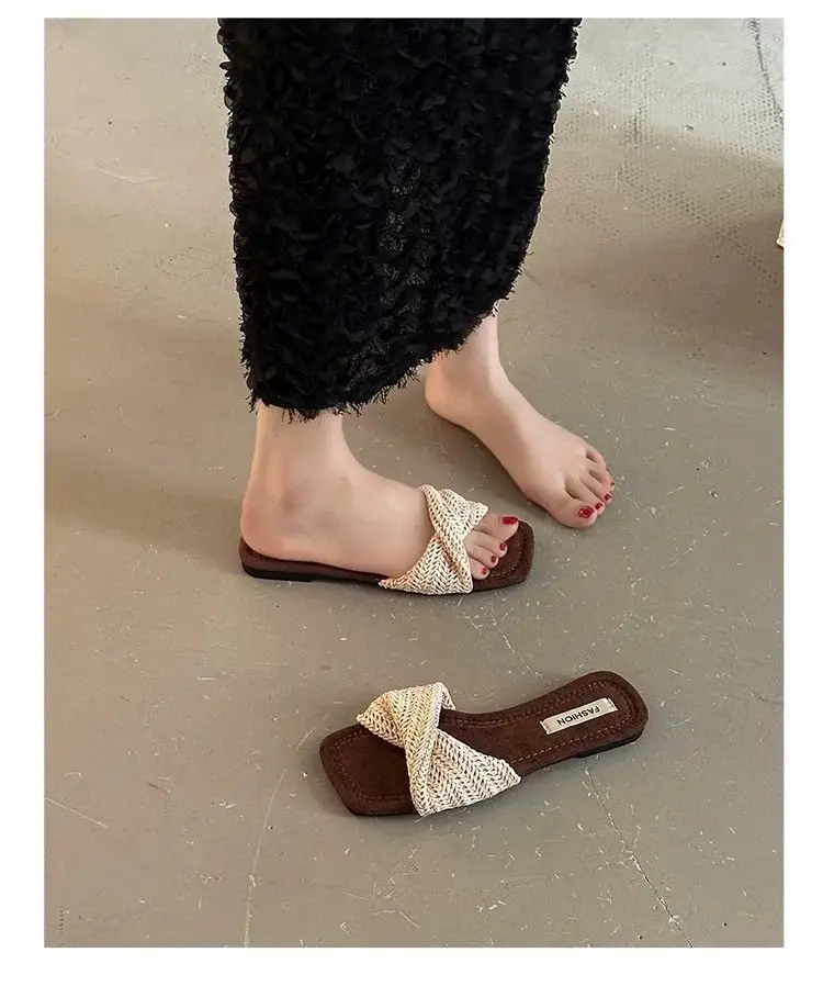 Retro New Style Chao Woven Slip-On Slippers, Comfortable Summer Outdoor Wear, Straw-Woven French-Style Slip-On Sandals for Women, Vacation — feature 8