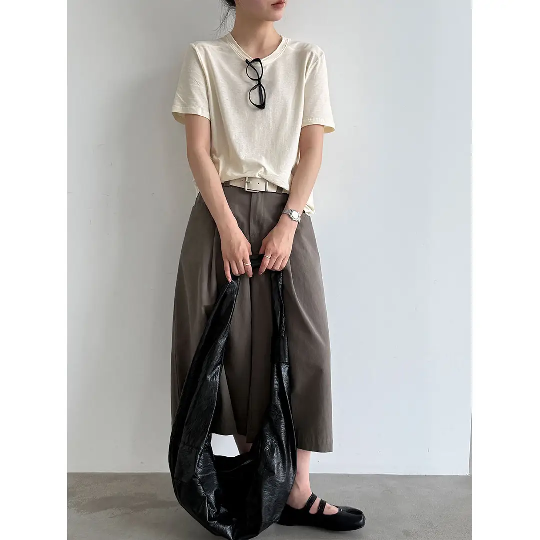 Luxi Korean-Style Versatile Straight-Shoulder Loose T-Shirt for Women 2026 Summer New Slim-Fit Commuter Short-Sleeve Top 21057