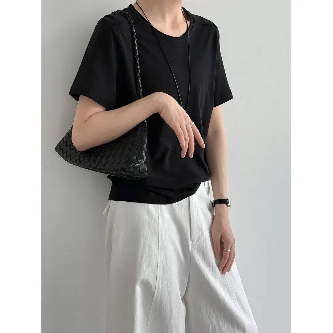 Luxi Korean-Style Versatile Straight-Shoulder Loose T-Shirt for Women 2026 Summer New Slim-Fit Commuter Short-Sleeve Top 21057
