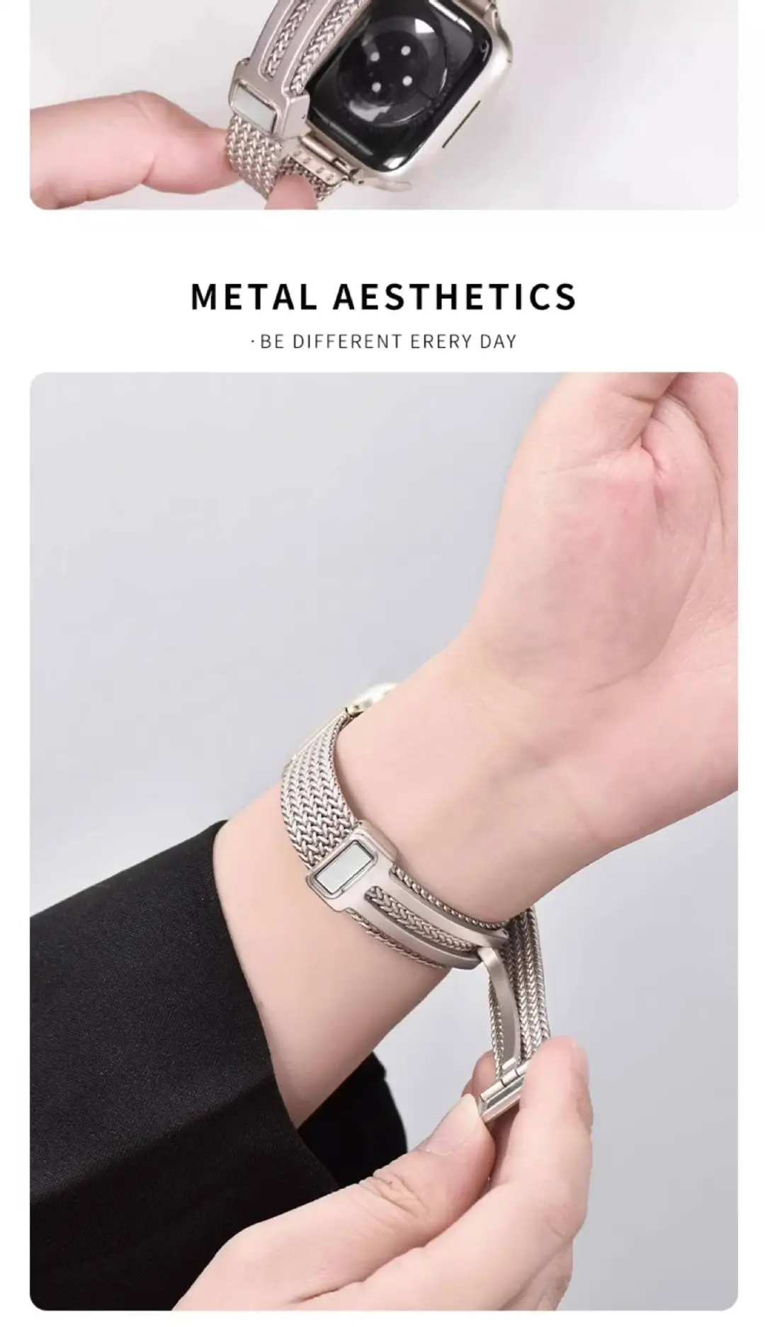 Suitable for Apple Watch Wheat Ear Magnetic Buckle Stainless Steel Apple Watch Strap S10 Advanced Replacement Strap — feature 13