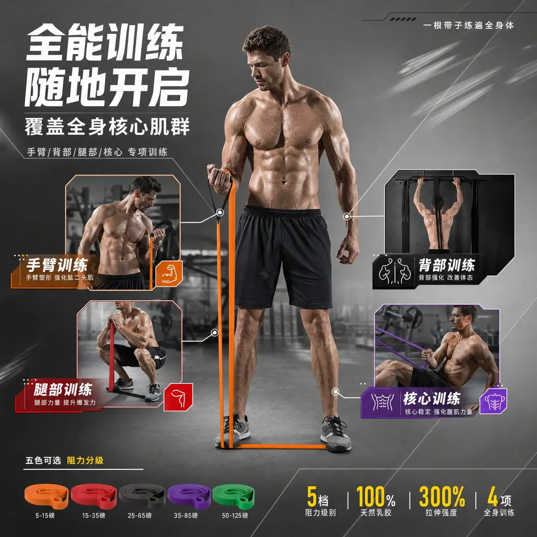 Fitness Resistance Bands for Men, Strength Training Elastic Bands, Pull-Up Assist Bands for Chest Muscle Training