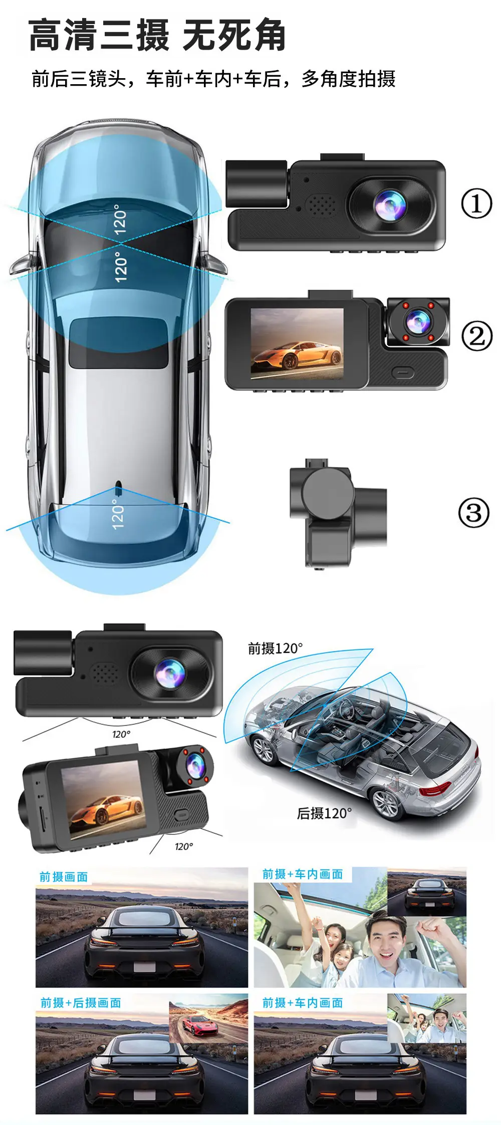 New Model Dash Cam with High-Definition Night Vision, Front, Rear, and Middle Recording, Wifi, Suction Cup Mount, Wireless Monitoring — feature 5