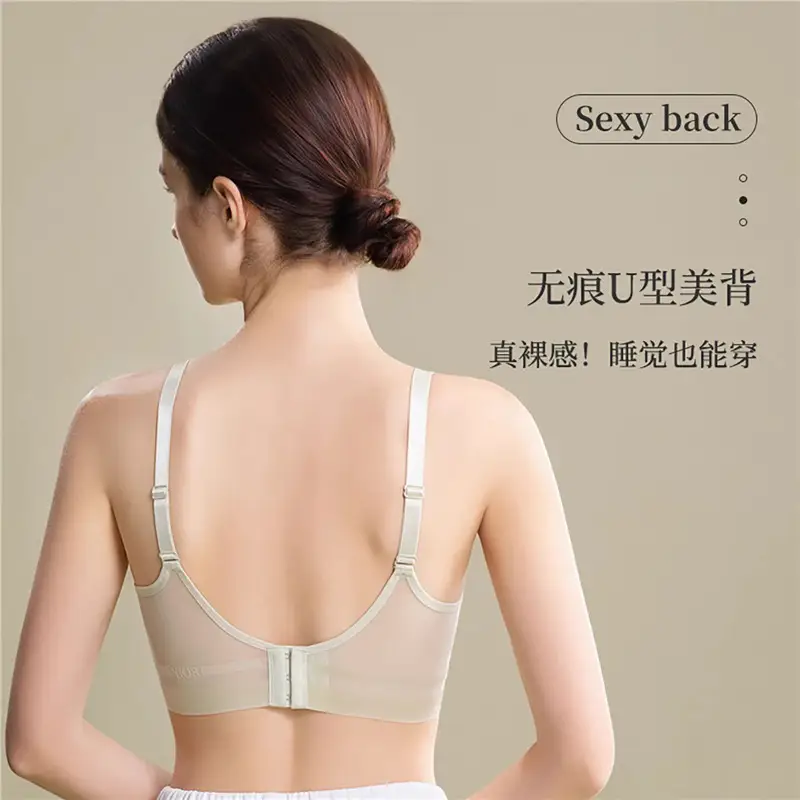 Wire-Free Rabbit Ear Style Ultra-Thin Lace Bra with Mesh Fabric, Silk Petals Cups, and a Natural Feel for Women