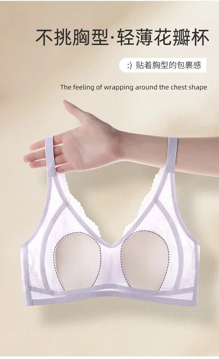 Wire-Free Rabbit Ear Style Ultra-Thin Lace Bra with Mesh Fabric, Silk Petals Cups, and a Natural Feel for Women — feature 10