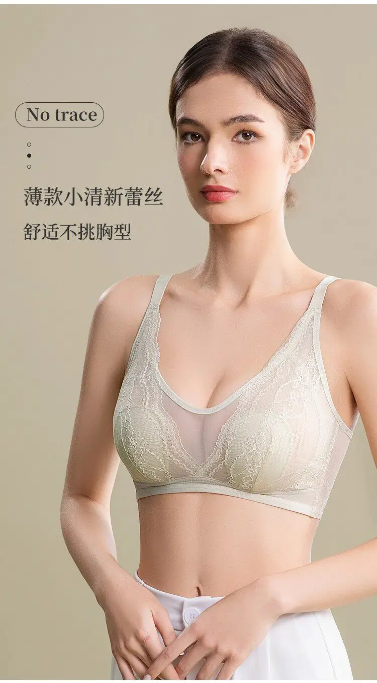 Wire-Free Rabbit Ear Style Ultra-Thin Lace Bra with Mesh Fabric, Silk Petals Cups, and a Natural Feel for Women — feature 5