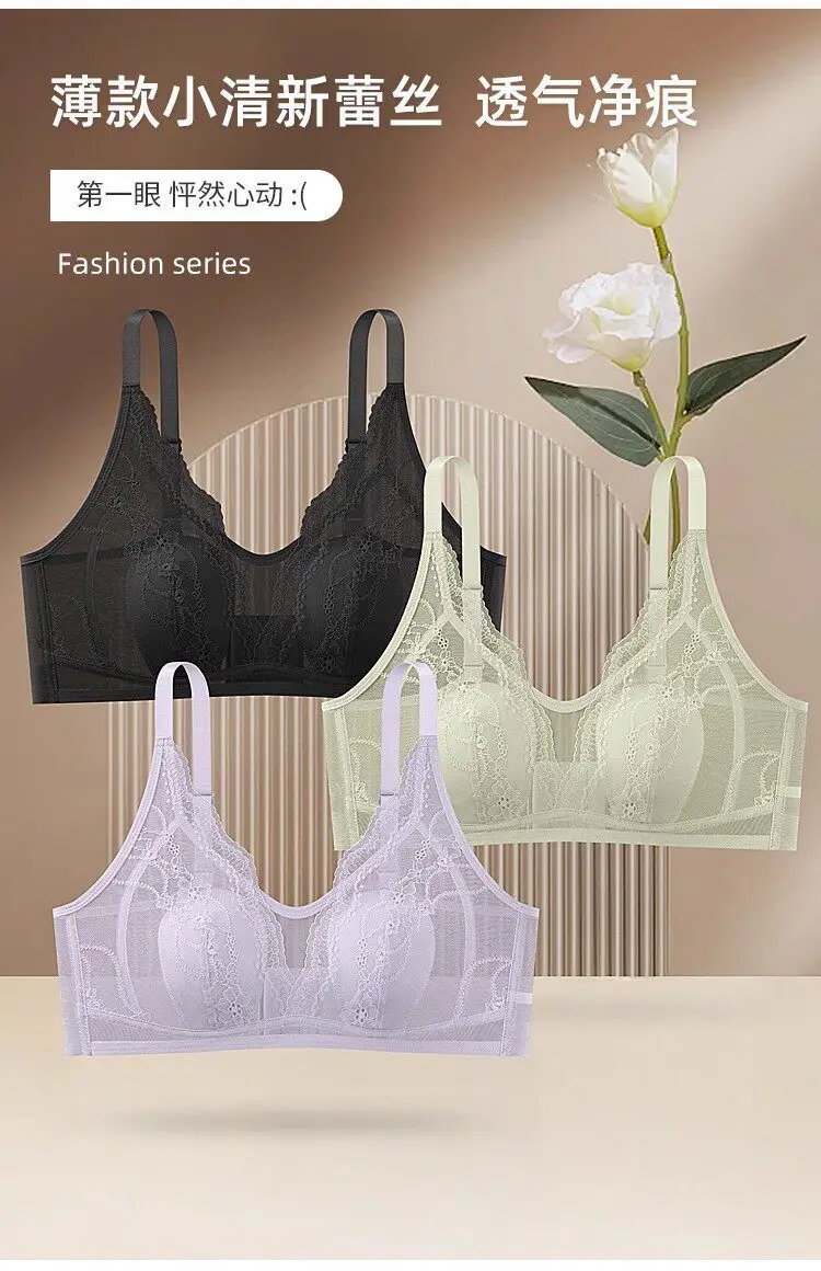 Wire-Free Rabbit Ear Style Ultra-Thin Lace Bra with Mesh Fabric, Silk Petals Cups, and a Natural Feel for Women — feature 8