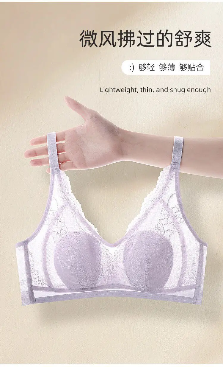 Wire-Free Rabbit Ear Style Ultra-Thin Lace Bra with Mesh Fabric, Silk Petals Cups, and a Natural Feel for Women — feature 9