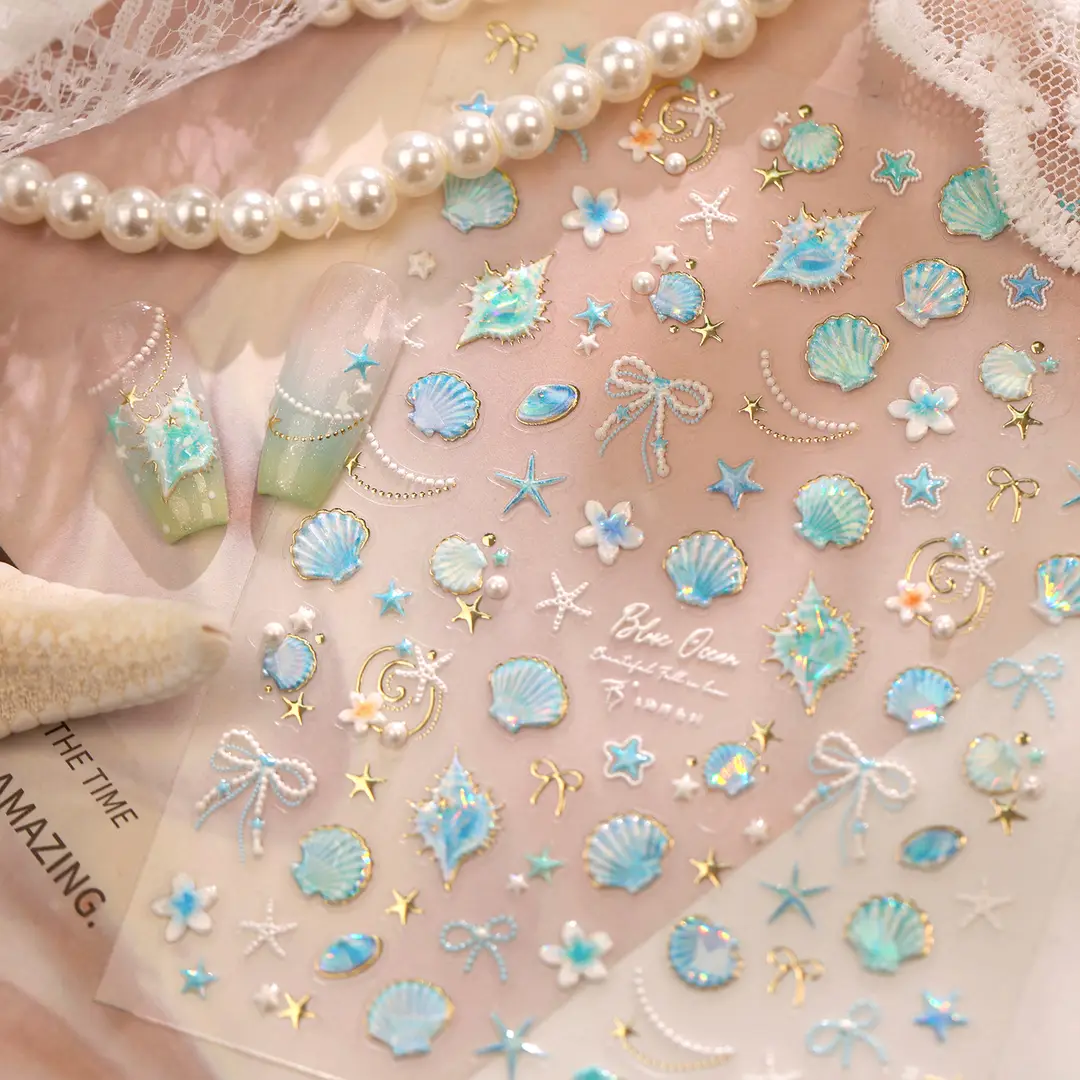 TENSOR's popular ocean pink shell nail art stickers TL-486, gentle ballet style, dazzling shell and conch designs