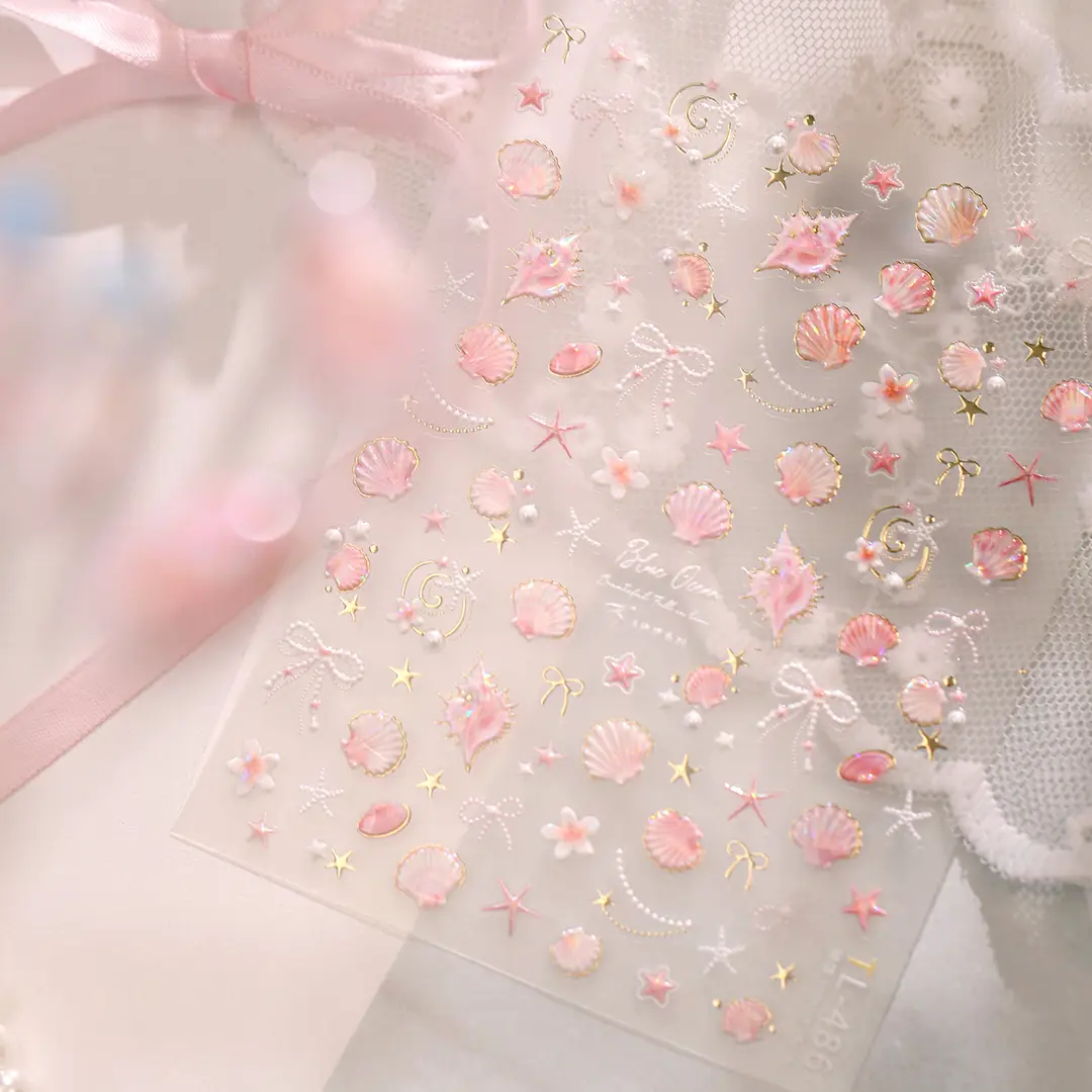 TENSOR's popular ocean pink shell nail art stickers TL-486, gentle ballet style, dazzling shell and conch designs