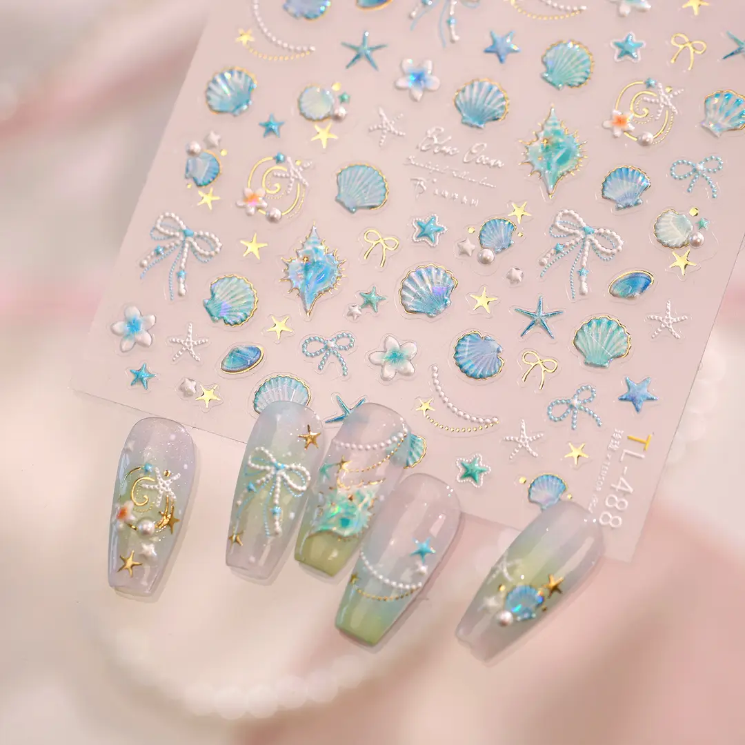 TENSOR's popular ocean pink shell nail art stickers TL-486, gentle ballet style, dazzling shell and conch designs
