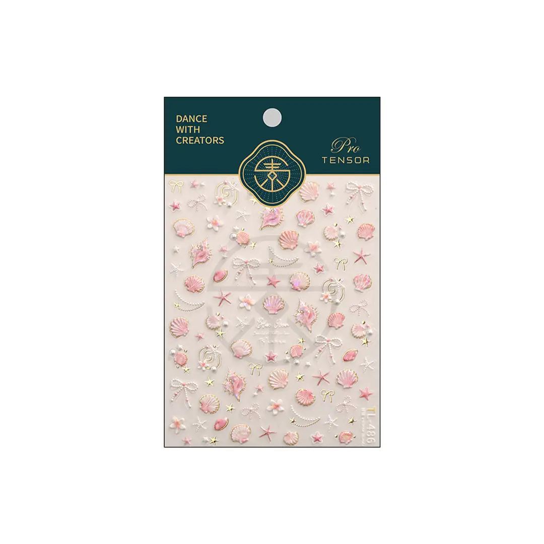 TENSOR's popular ocean pink shell nail art stickers TL-486, gentle ballet style, dazzling shell and conch designs