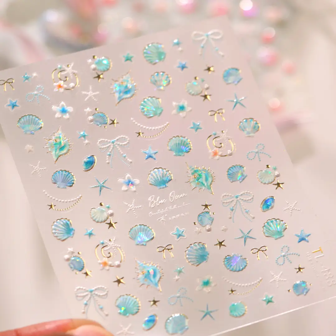TENSOR's popular ocean pink shell nail art stickers TL-486, gentle ballet style, dazzling shell and conch designs