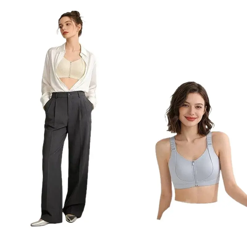 Gina's Same Style Runwei One-Pull Thin 3.0 Pro Large Bust Minimizing Bra for Women, Side Breast Reduction Sports Large Size Zip-Up Bra