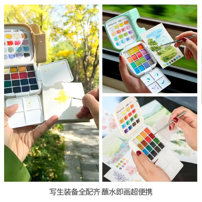 Cross-Border Blue Fruit Solid Watercolor Set with Rich Colors, Mini Paint Box, Portable Painting Tools for Beginners and Travel