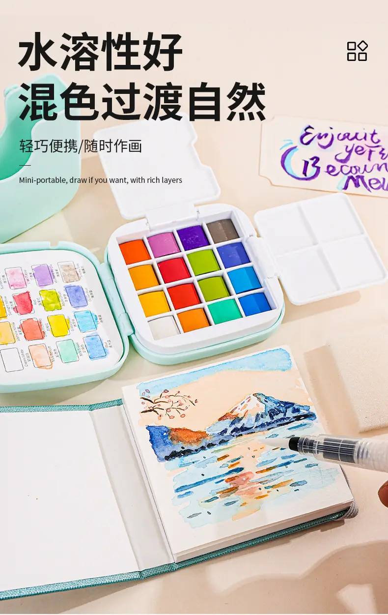 Cross-Border Blue Fruit Solid Watercolor Set with Rich Colors, Mini Paint Box, Portable Painting Tools for Beginners and Travel — feature 2
