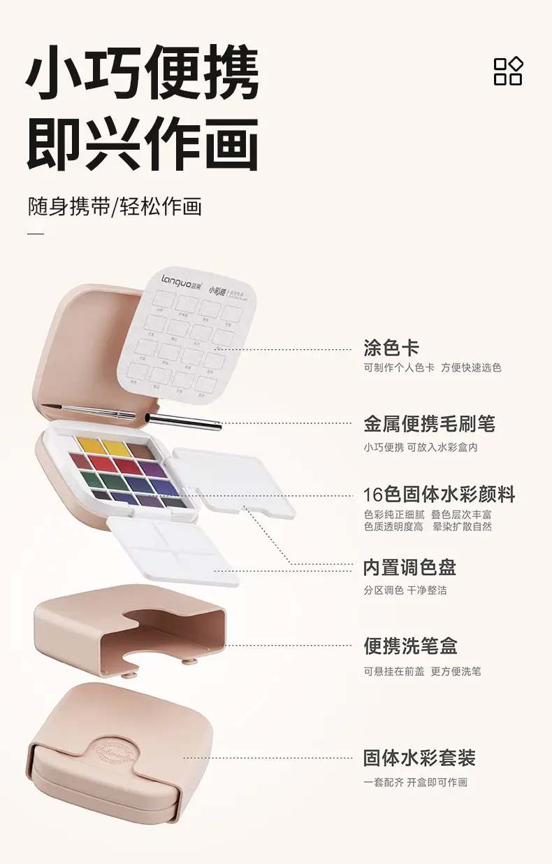 Cross-Border Blue Fruit Solid Watercolor Set with Rich Colors, Mini Paint Box, Portable Painting Tools for Beginners and Travel — feature 3