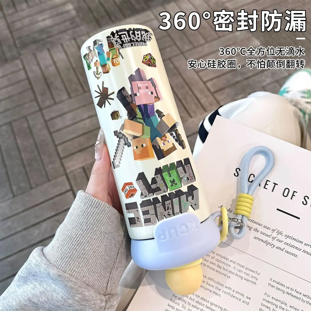 Fq Minecraft Insulated Cup Pixel Man 316 Stainless Steel Straw Water Cup Portable Large Capacity Student Male