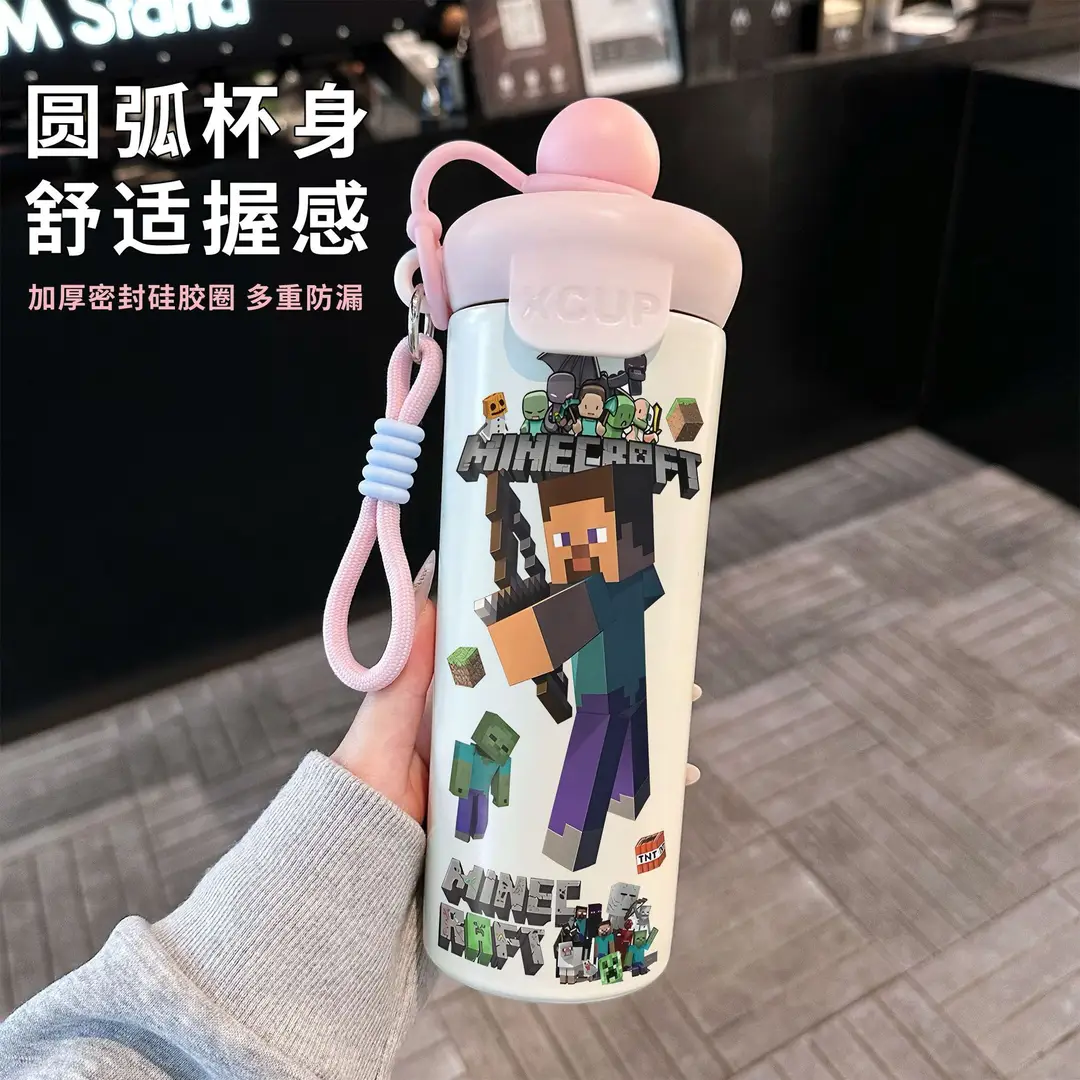 Fq Minecraft Insulated Cup Pixel Man 316 Stainless Steel Straw Water Cup Portable Large Capacity Student Male