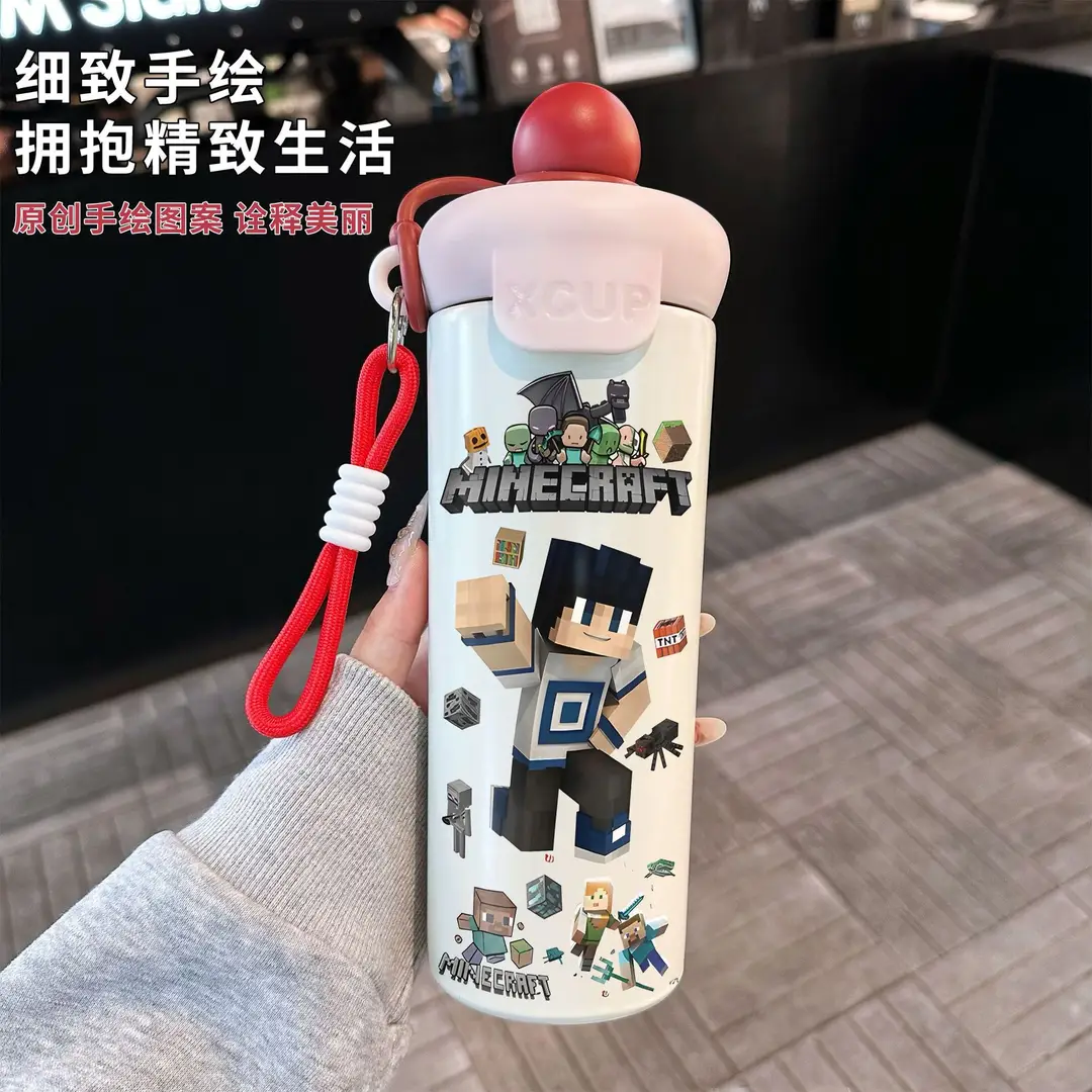 Fq Minecraft Insulated Cup Pixel Man 316 Stainless Steel Straw Water Cup Portable Large Capacity Student Male