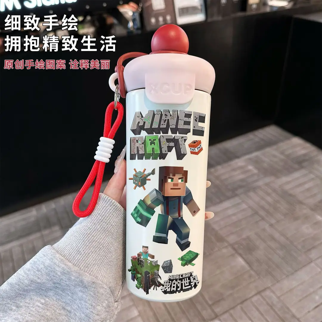 Fq Minecraft Insulated Cup Pixel Man 316 Stainless Steel Straw Water Cup Portable Large Capacity Student Male
