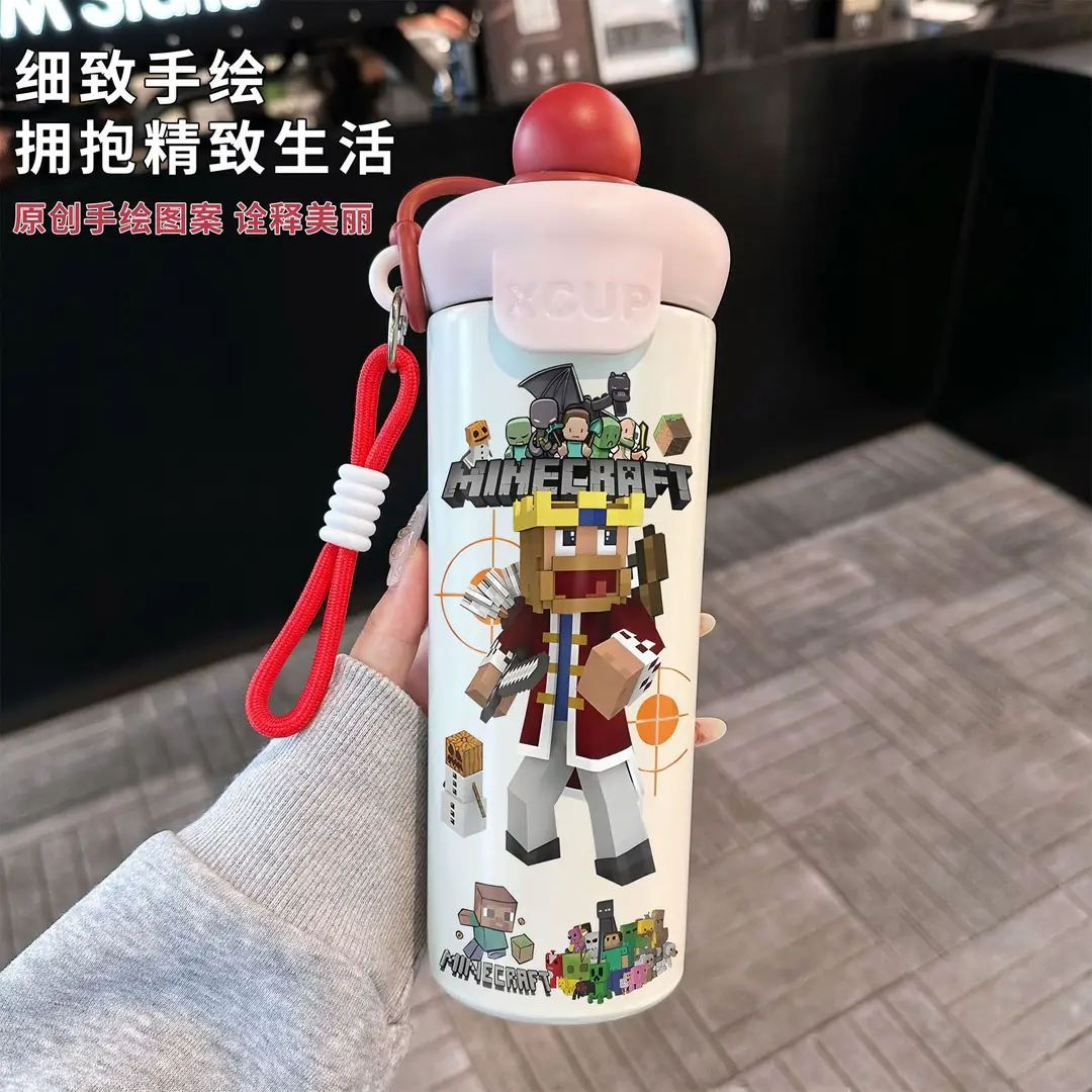 Fq Minecraft Insulated Cup Pixel Man 316 Stainless Steel Straw Water Cup Portable Large Capacity Student Male