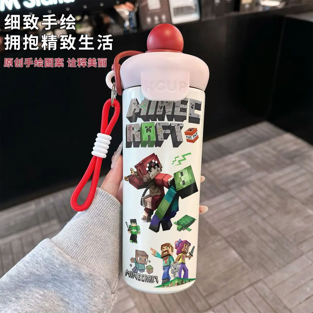 Fq Minecraft Insulated Cup Pixel Man 316 Stainless Steel Straw Water Cup Portable Large Capacity Student Male