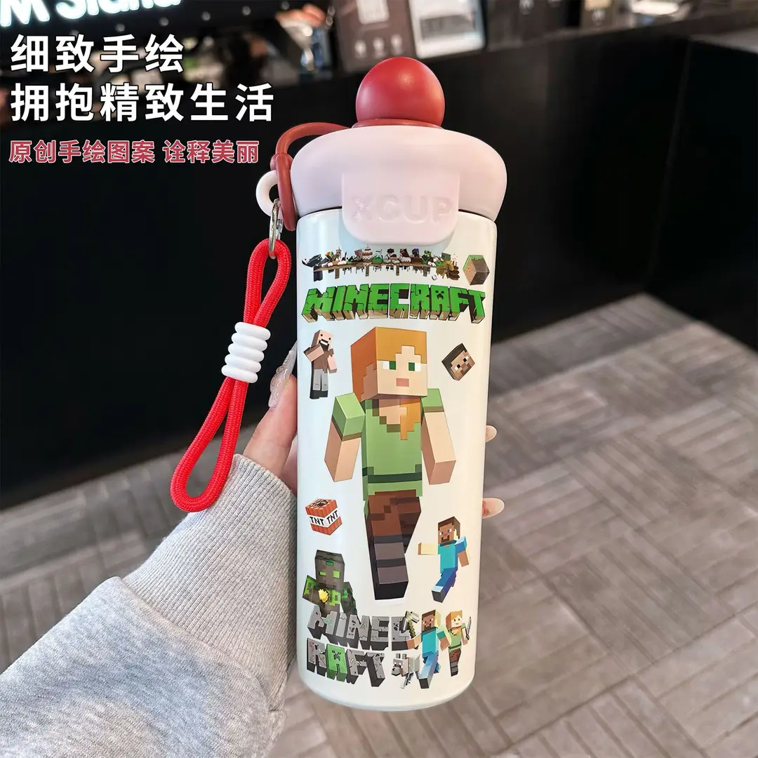 Fq Minecraft Insulated Cup Pixel Man 316 Stainless Steel Straw Water Cup Portable Large Capacity Student Male