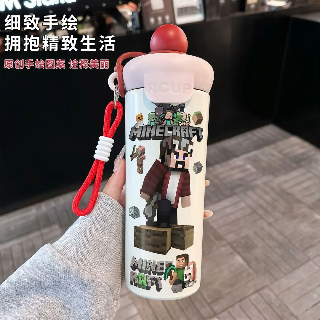 Fq Minecraft Insulated Cup Pixel Man 316 Stainless Steel Straw Water Cup Portable Large Capacity Student Male