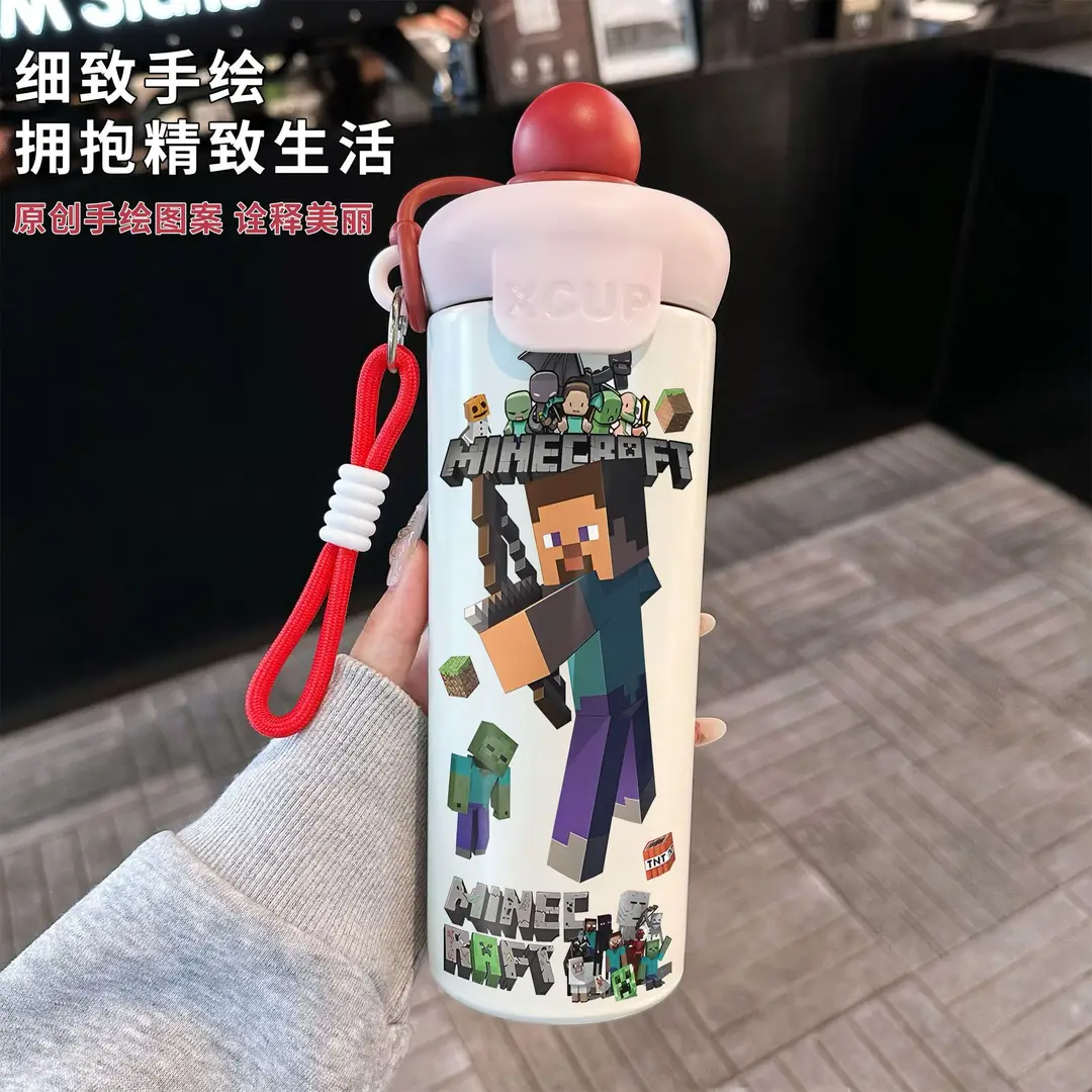 Fq Minecraft Insulated Cup Pixel Man 316 Stainless Steel Straw Water Cup Portable Large Capacity Student Male