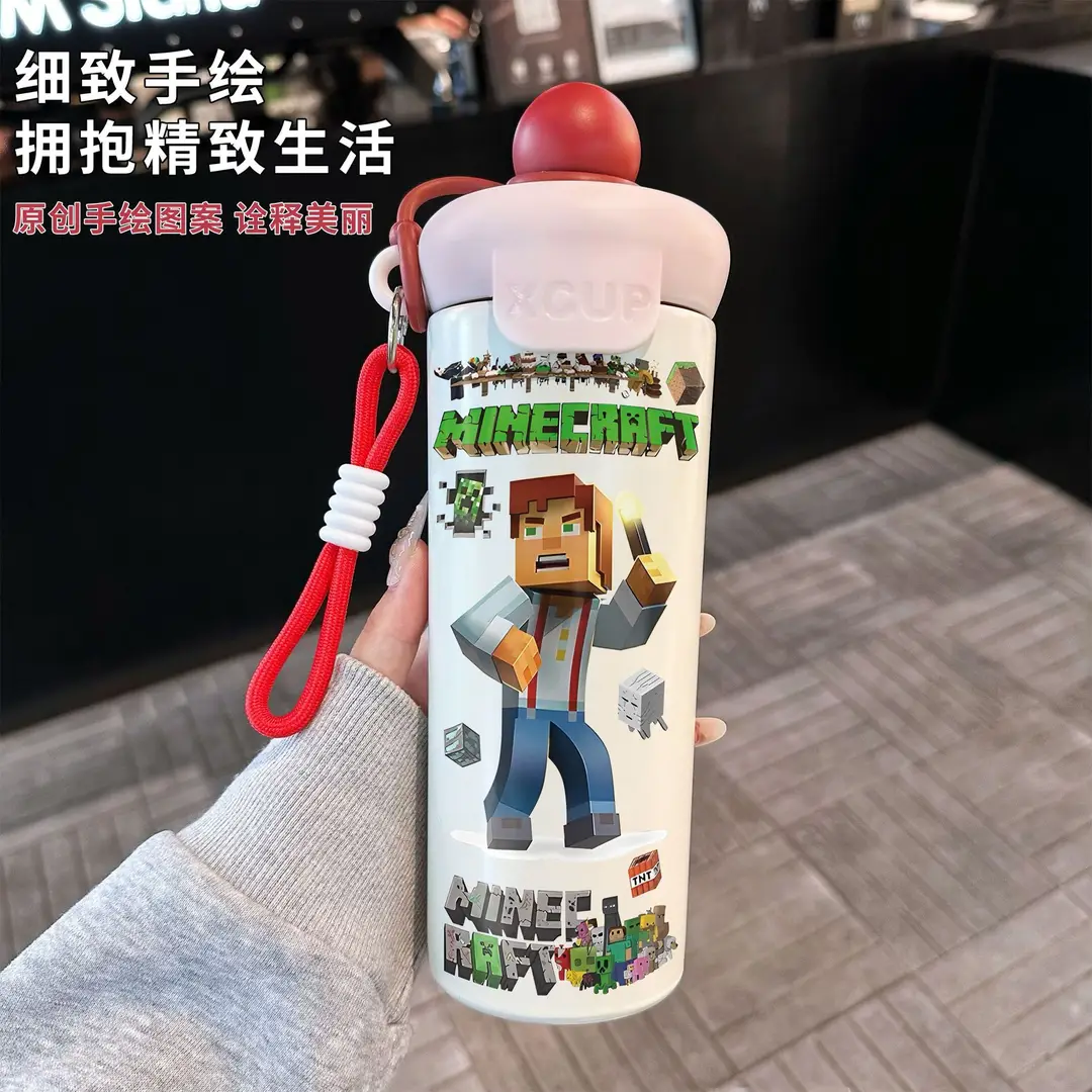 Fq Minecraft Insulated Cup Pixel Man 316 Stainless Steel Straw Water Cup Portable Large Capacity Student Male