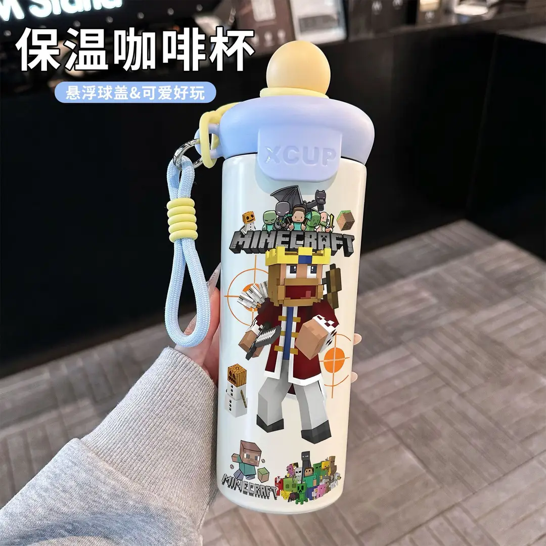 Fq Minecraft Insulated Cup Pixel Man 316 Stainless Steel Straw Water Cup Portable Large Capacity Student Male
