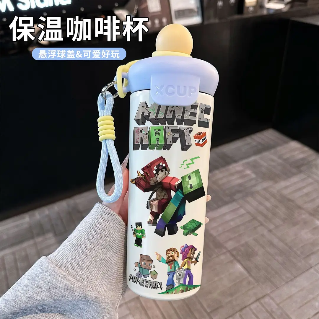 Fq Minecraft Insulated Cup Pixel Man 316 Stainless Steel Straw Water Cup Portable Large Capacity Student Male